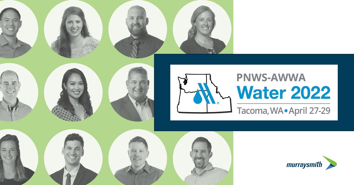 Headshots of attendees featured with the conference logo and information. PNWS-AWWA Water 2022 in Tacoma, WA on April 27-29.